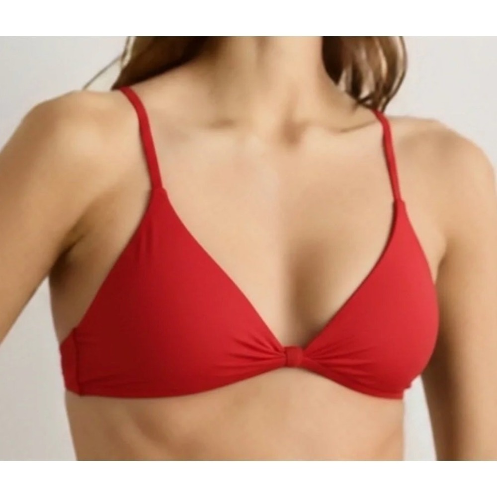 quince italian knotted triangle bikini top bathing suit in cherry red x-small xs